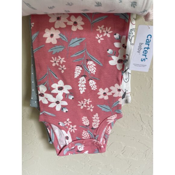 New! Carter's 5 Piece Short Sleeve Onesie Set 12M Floral Stripe Love the Sunshin - Picture 7 of 9